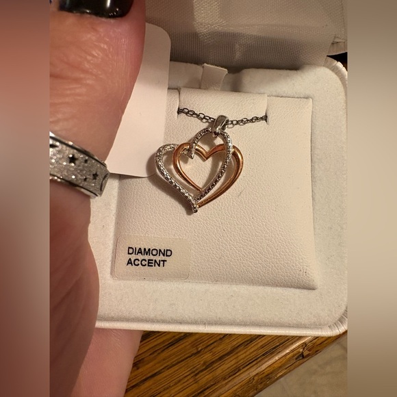 Jewelry - Diamond accent necklace - Sterling Silver - Two Hearts Forever One
